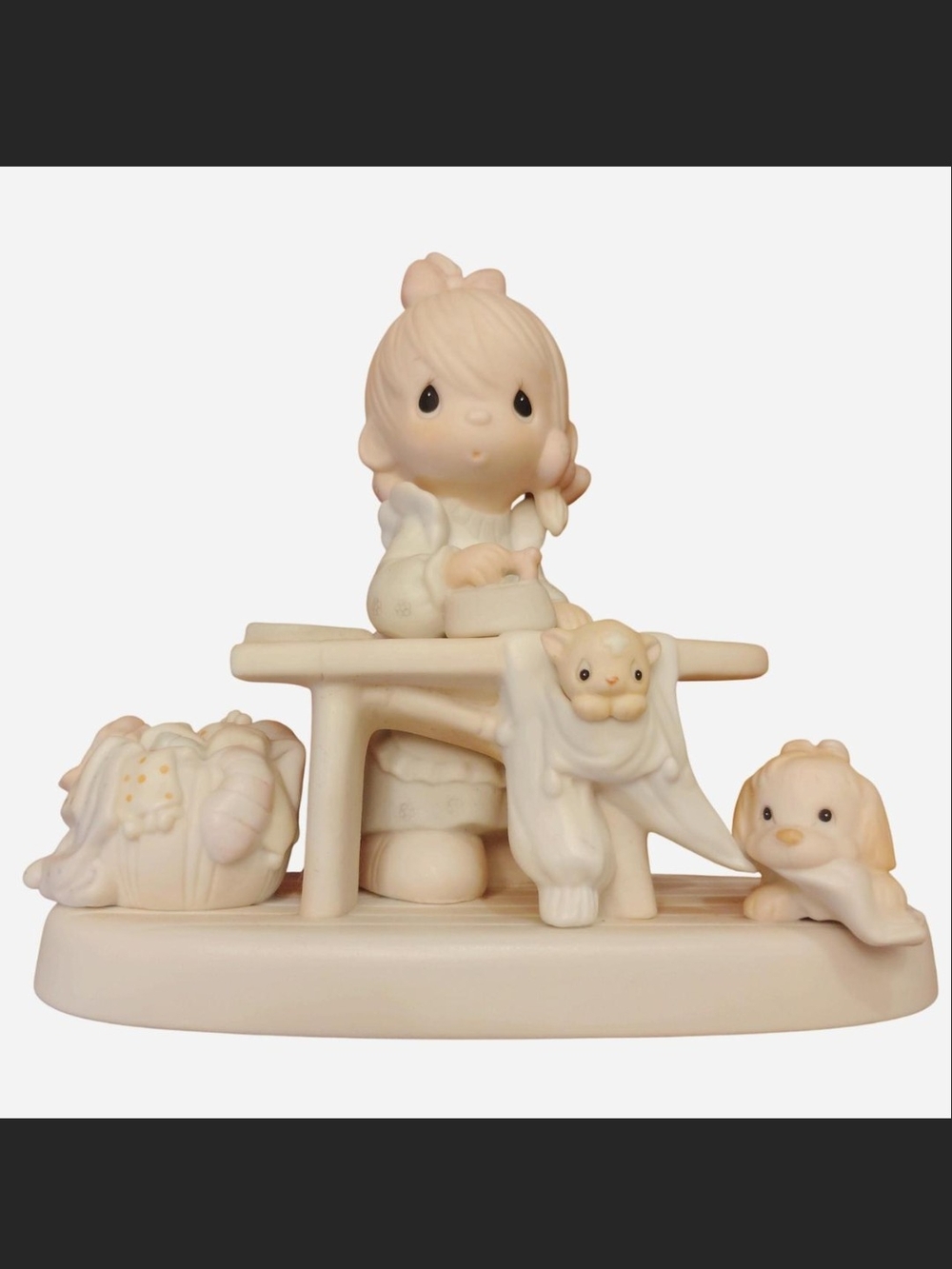 Precious Moments Cream and Pale Pink Baby Laundry Figurine